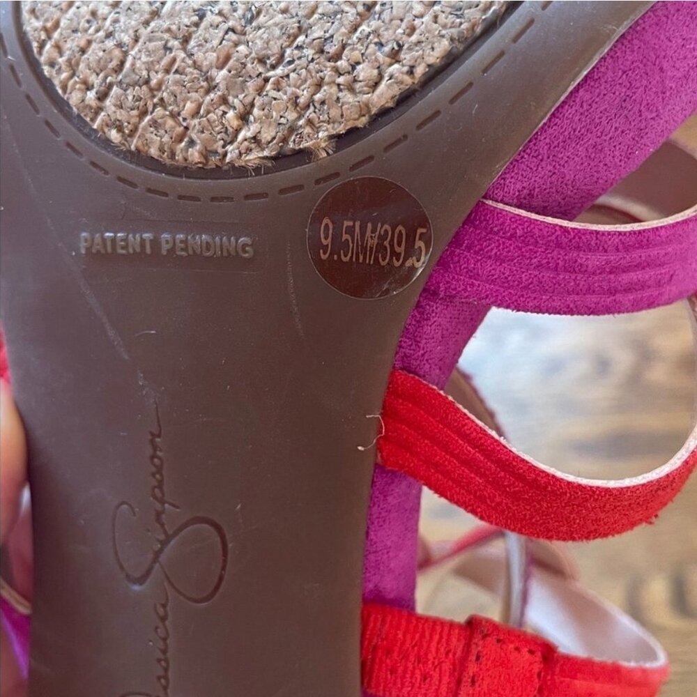 Jessica Simpson Strappy Rainah Red and Purple Faux Suede Heels Size 9.5 - Picture 10 of 11